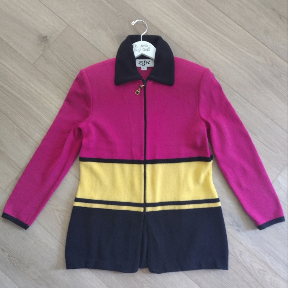 SUPER CLEAN St John Knit Santana Caviar Knit Blazer Jacket Size 8 Vintage Zip